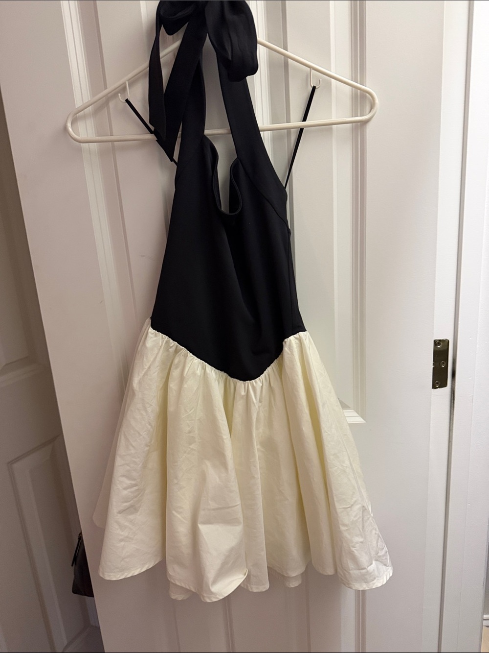 Aritzia Black and Cream Halter Fit-and-Flare Dress